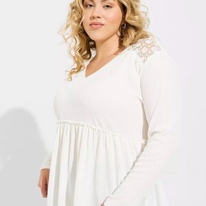 Torrid Dollette White Long Sleeve Lace Babydoll Top